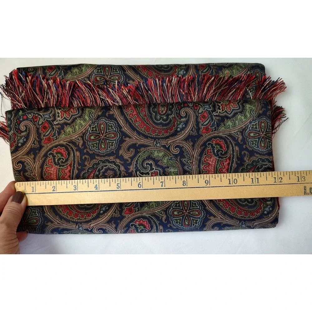 Burberrys Vintage Reversible Scarf Burgundy Cashmere Wool Paisley Silk England